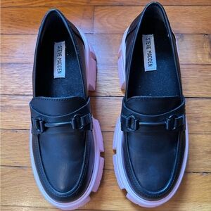 Steve Madden chunky black and pink loafers
